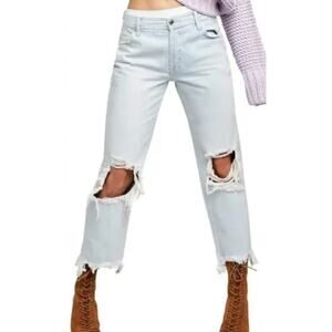 We the Free People Paradise Blue Distressed Raw Hem Button Fly Jeans 30 NEW Tags